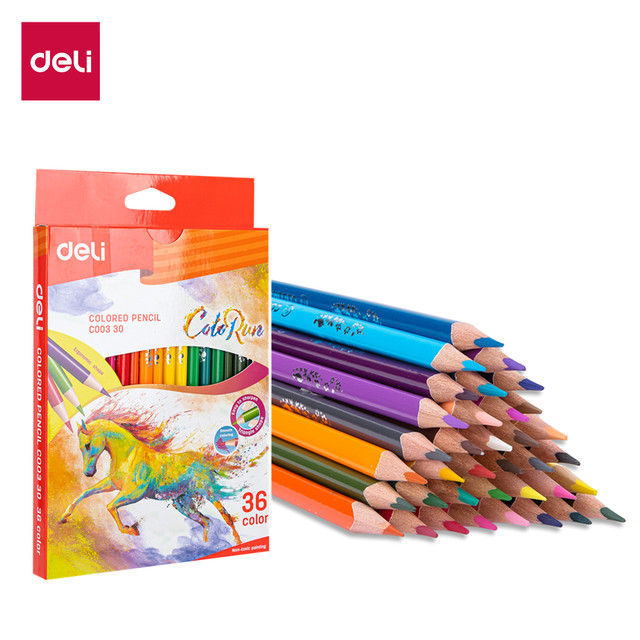 Deli Colored Pencil 12 / 18 / 24 / 36 Colors Art Painting Drawing Wood  Color Pencils Kit Colours